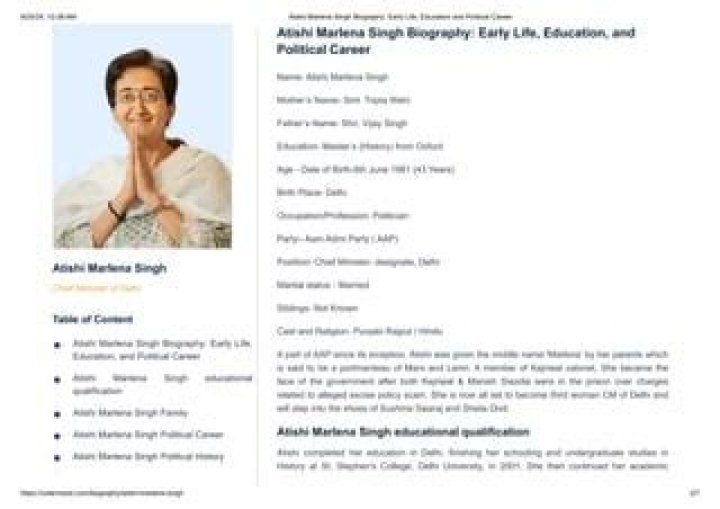 Atishi Marlena Singh Member of Legislative Assembly Government of